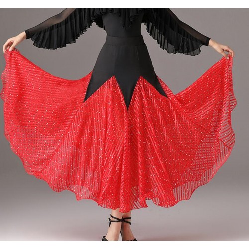 Women Black red ballroom dance skirt National standard waltz dance practice costumes competition performance big skirt